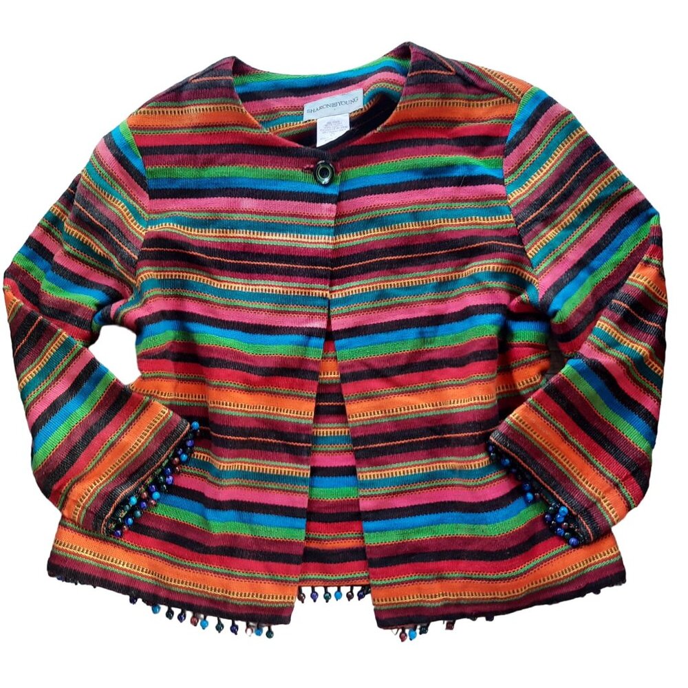 Sharon Young Striped Colorful Embellished Cropped Jacket